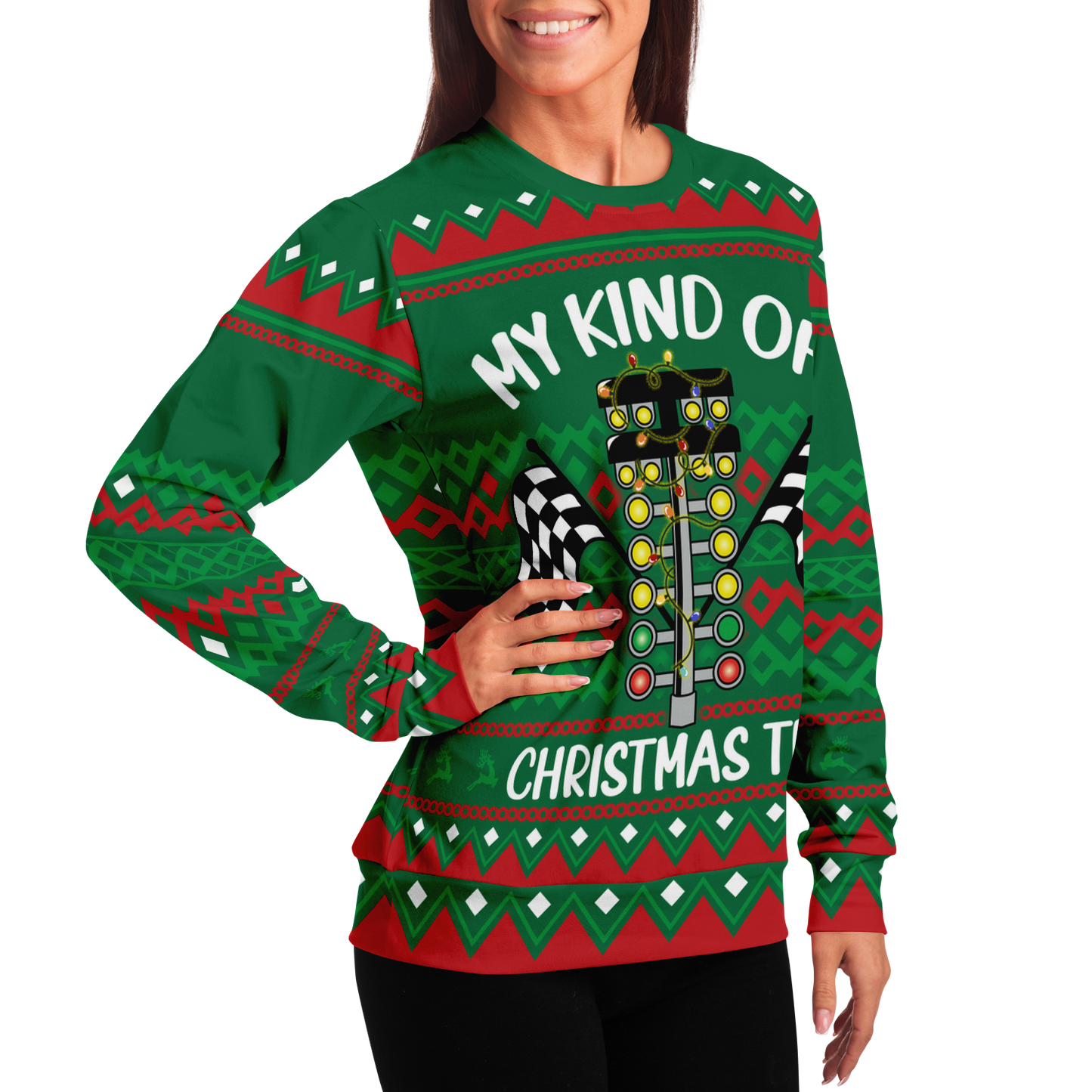 Drag Racing My Kind of Christmas Tree Ugly Christmas Sweatshirt