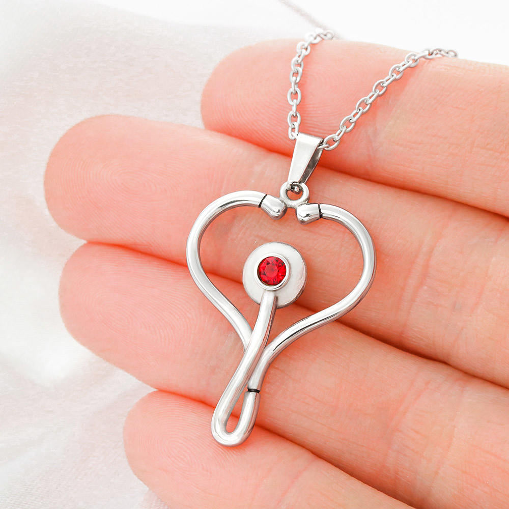 Stethoscope Pendant and Necklace SS With Swarovski Crystal