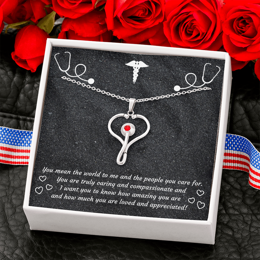 Stethoscope Pendant and Necklace SS With Swarovski Crystal