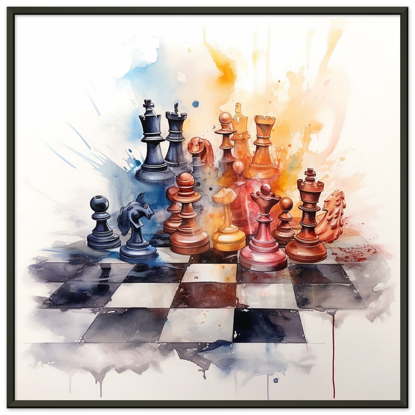 Watercolor Chess Premium Metal Framed Poster