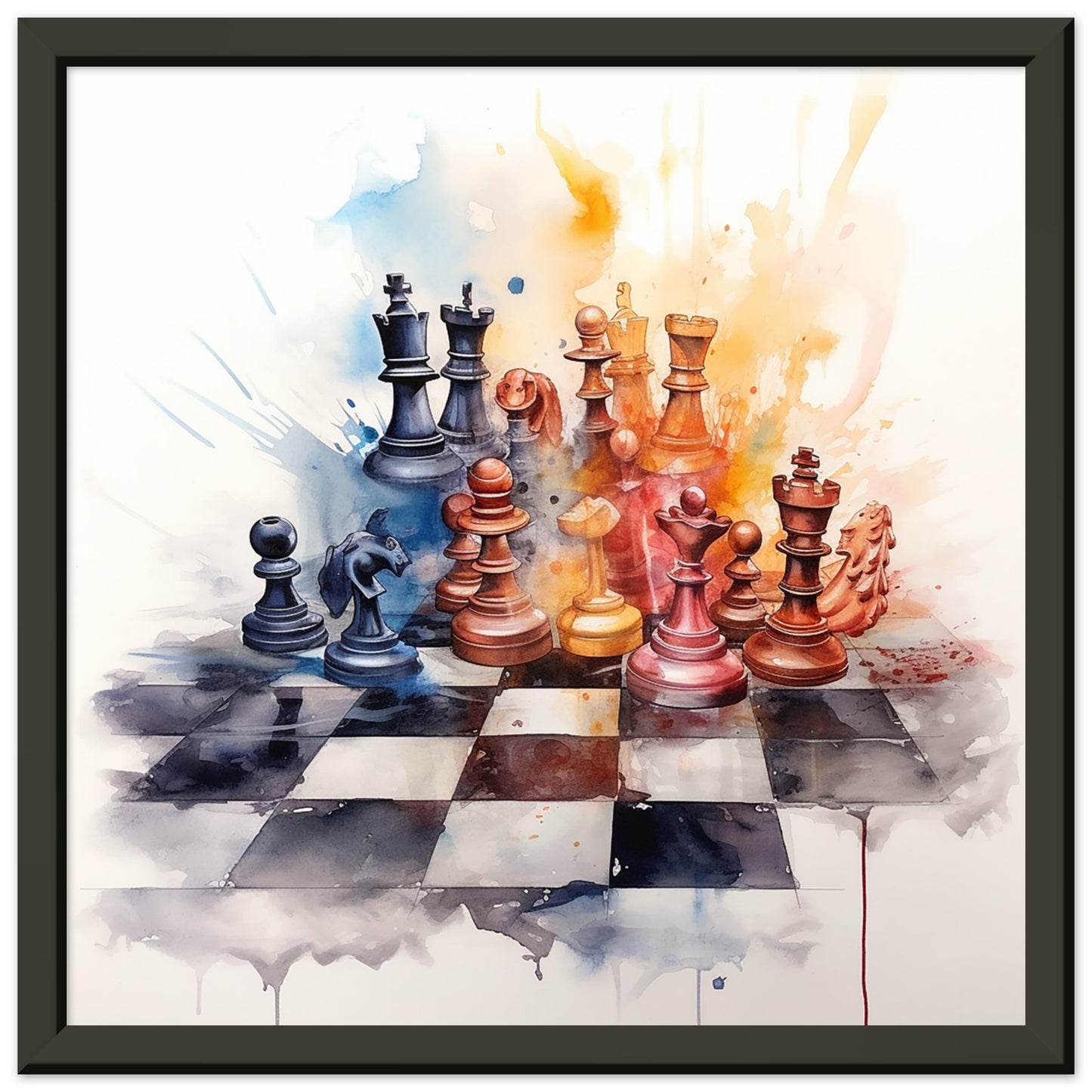 Watercolor Chess Premium Metal Framed Poster