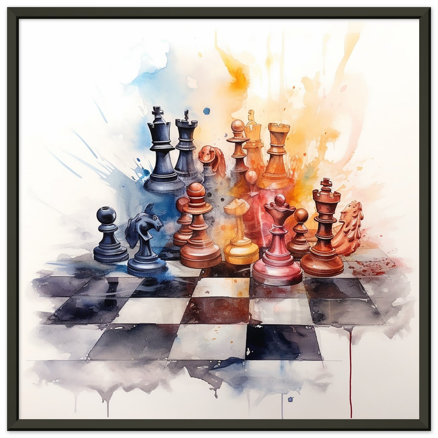 Watercolor Chess Premium Metal Framed Poster