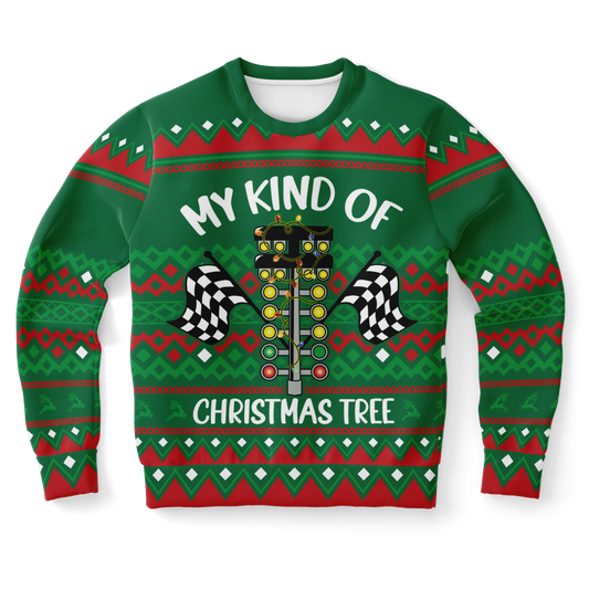 Drag Racing My Kind of Christmas Tree Ugly Christmas Sweatshirt